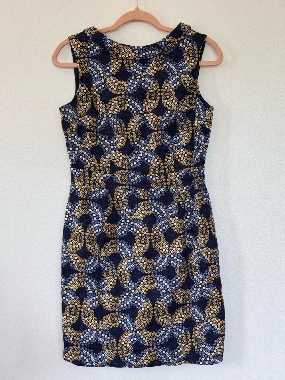 Boden Marta Dress Navy Geometric Sheath Dress Roll Neck  Sz 8P
